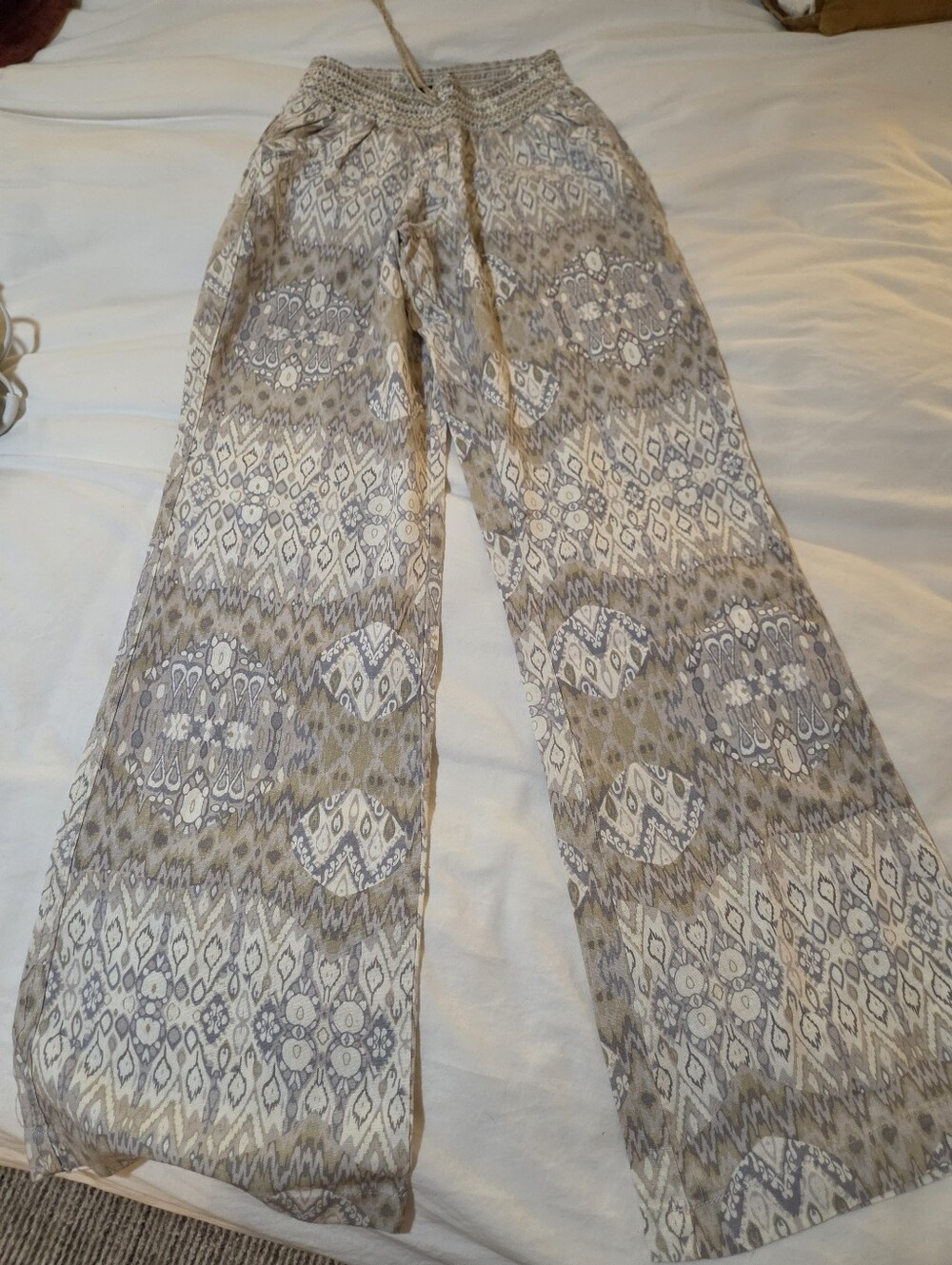 Rewash Beige and Cream Wide-Leg Printed Pants